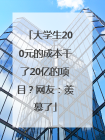 大学生200元的成本干了20亿的项目？网友：羡慕了