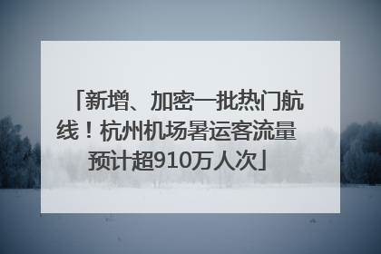 新增、加密一批热门航线！杭州机场暑运客流量预计超910万人次