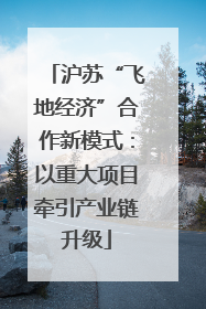 沪苏“飞地经济”合作新模式：以重大项目牵引产业链升级